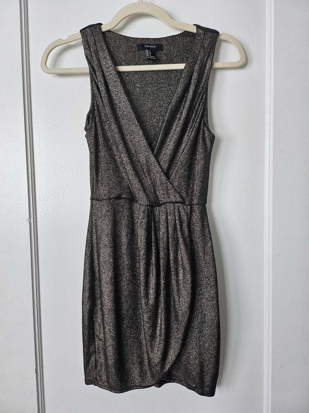 Forever 21 Metallic Gold Black Sleeveless Wrap Dress